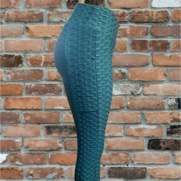 Turquoise Blue Scrunchy Tik Tok Leggings L - Picture 4 of 7